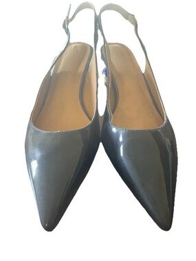 Blue Patent Slingback Heels Women’s 9, Embellished Block Heel, Gemstone